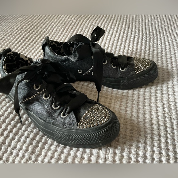 Custom Converse AllStars Black Glitter Rhinestone bedazzled Low tops, MSRP $350 - Picture 2 of 9